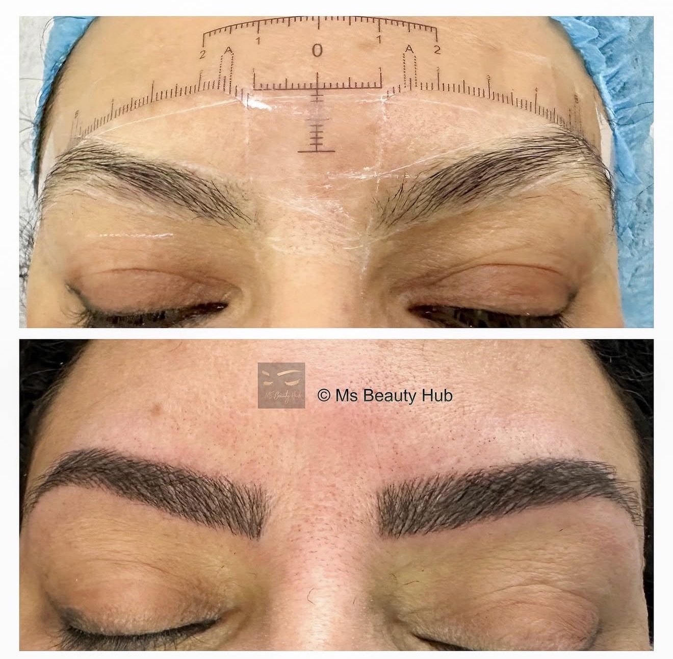 Brows mapped and measured before nano brows, and the finished result